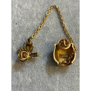 Vintage AMY Honey Pot Bee Sweater Guard Lapel Pin Gold Tone